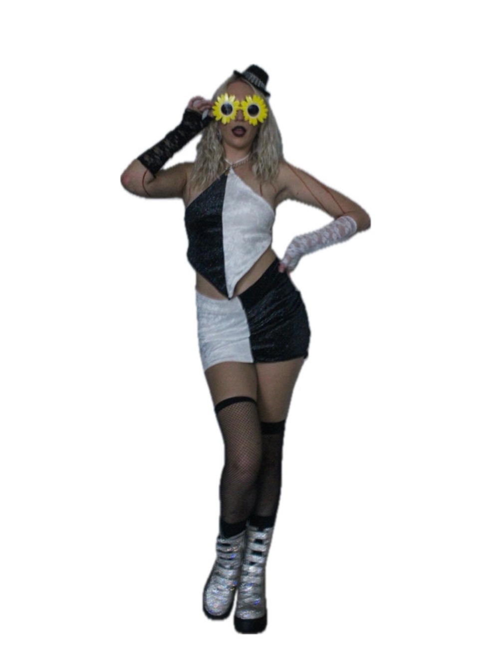Hand made Black & White Two-Piece Halter Top and Mini Skirt Set